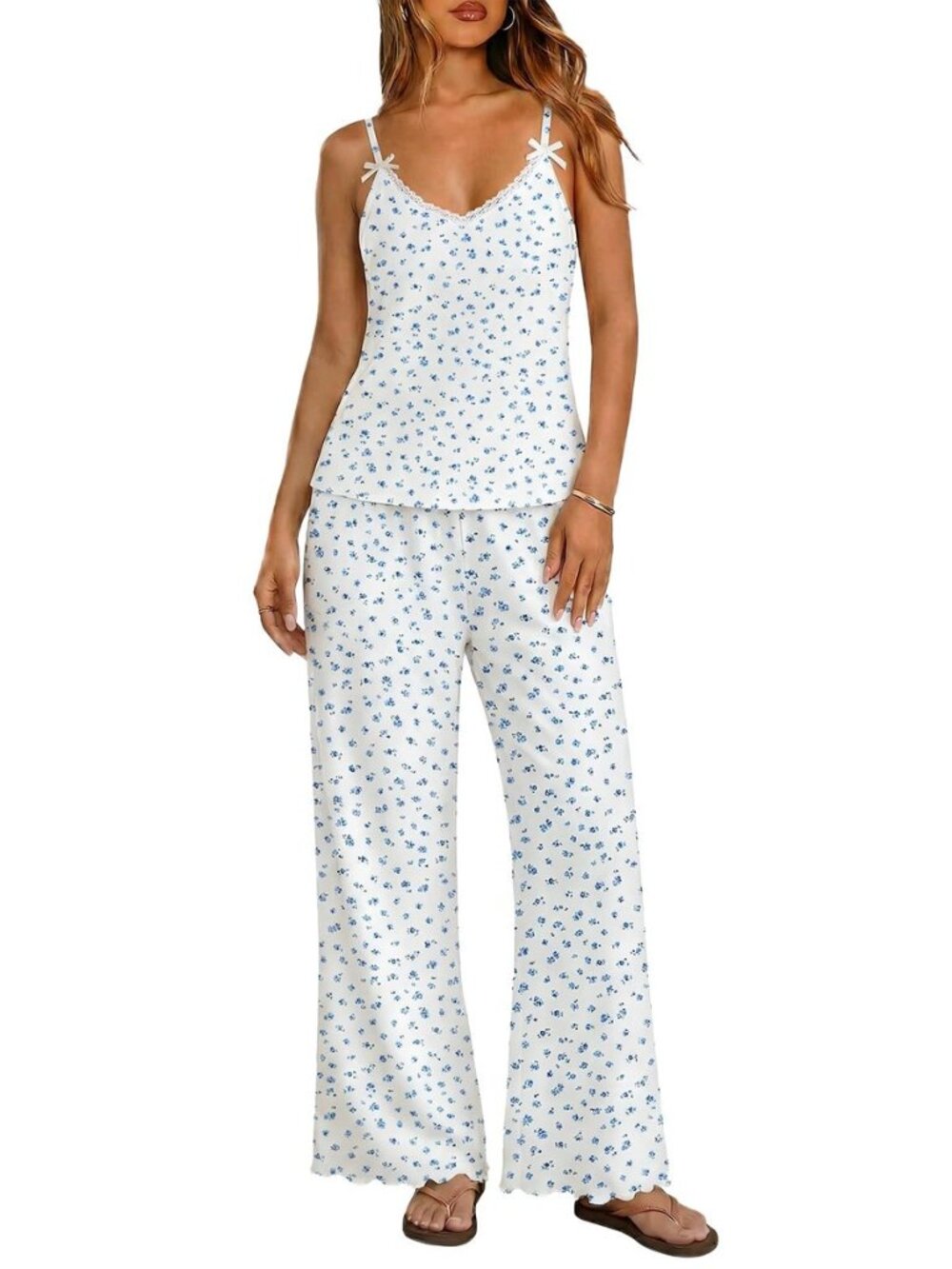 Womens Cami Pajamas Set Y2K 2 Piece Lace Trim PJs Set Sleepwear